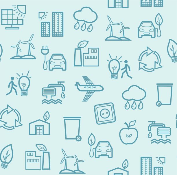 环保技术，无缝图案，蓝色，光，轮廓绘图，颜色，矢量。图片下载