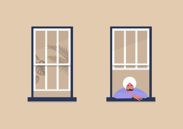 年轻的印度男性角色望着窗外，自我孤立、无聊、与世隔绝图片下载