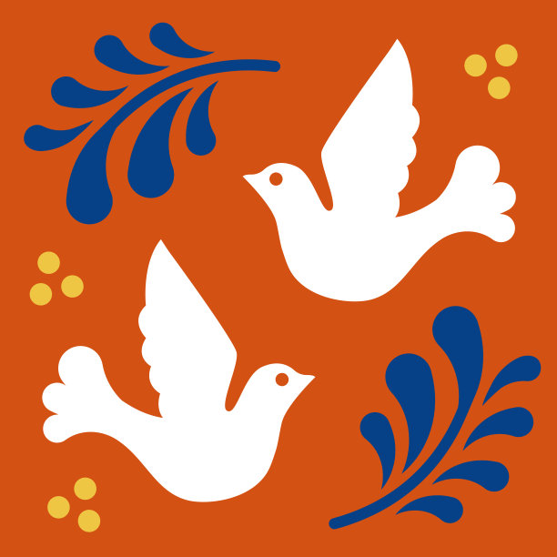 墨西哥塔拉维拉带鸟瓷砖图案。普埃布拉的传统装饰风格。用花、点和叶构成的花卉陶瓷作品。墨西哥民间艺术设计。素材图片