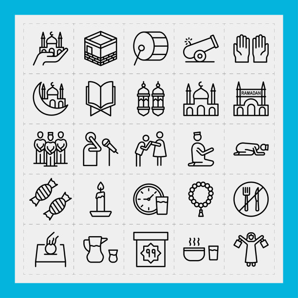 伊斯兰文化和斋月线的图标设置图片下载