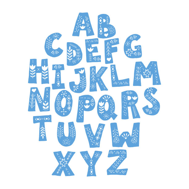 斯堪的纳维亚涂鸦字体字母。民族装饰性民间文字。儿童卡通风格的字母。向量eps 10。图片下载