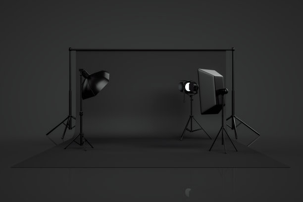 黑色彩色空摄影工作室与闪电设备图片下载