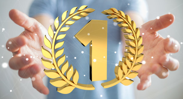 模糊背景的商人赢得了第一个黄金价格的3D渲染图片下载