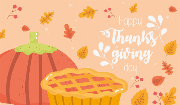 感恩节快乐，南瓜和蛋糕，落叶图片下载