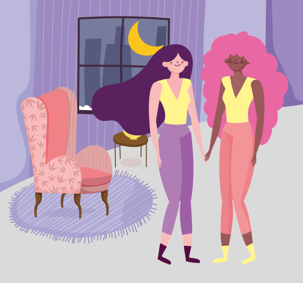 家居居室中的女人卡通矢量设计图片下载