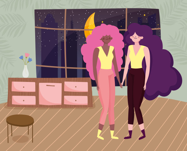 家居居室中的女人卡通矢量设计图片下载