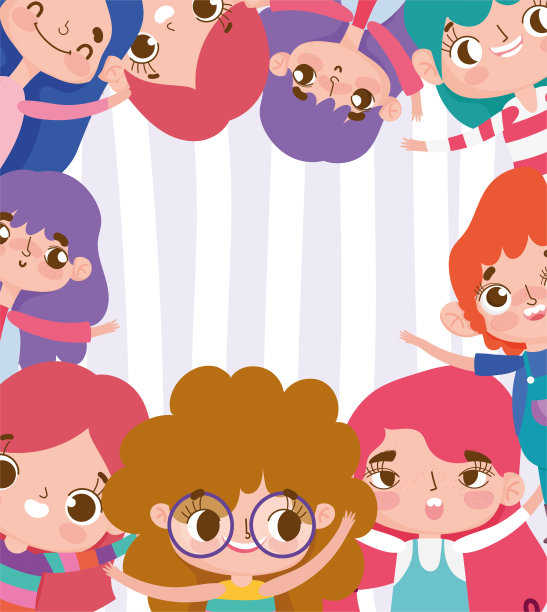 卡通人物动画快乐的孩子条纹背景图片下载