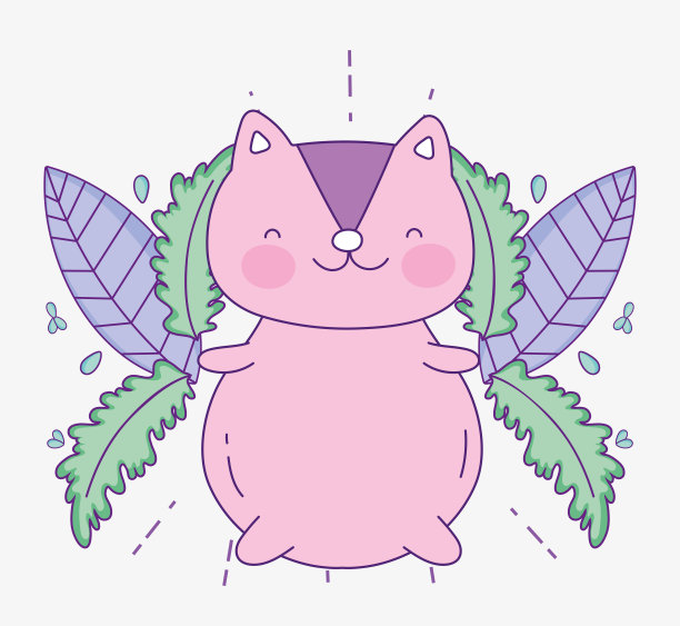 可爱的松鼠卡通人物与树叶图片下载