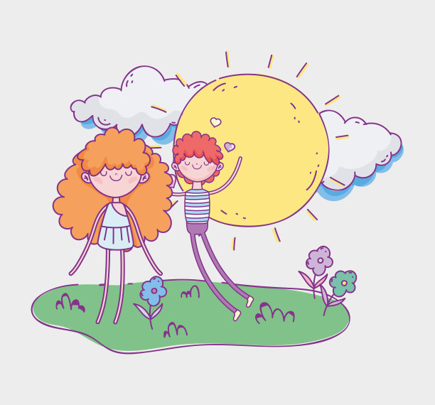 情人节快乐，年轻人和丘比特鲜花太阳云图片下载