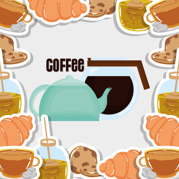 烘焙甜点，茶壶和咖啡机，新鲜饮料图片下载