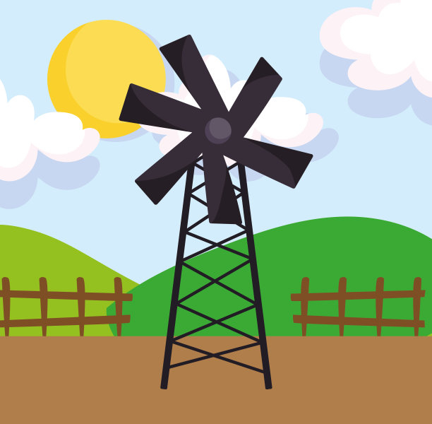 风车木栅栏山太阳农场卡通图片下载