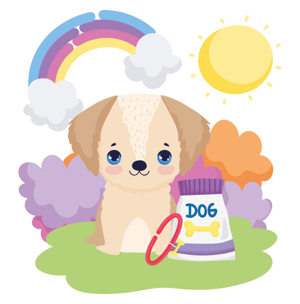 小狗坐在草地上，食物包着户外宠物图片下载