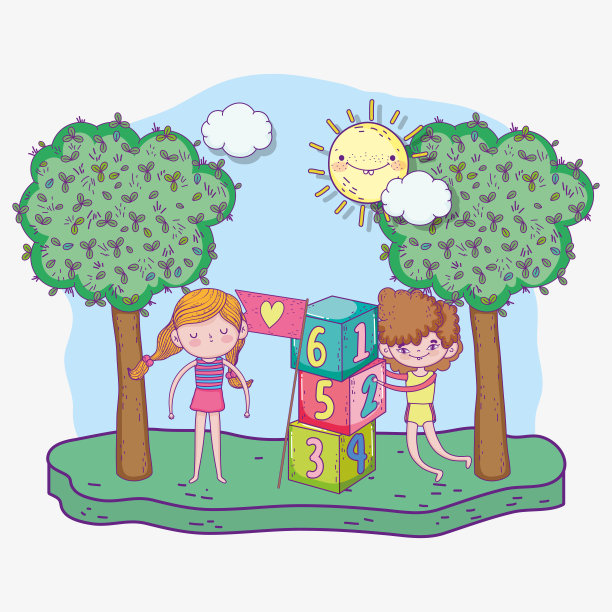 儿童节快乐，男孩和女孩玩数字积木公园图片下载