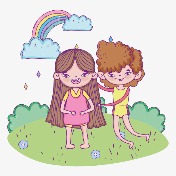 儿童节快乐，在公园里微笑的男孩和女孩图片下载