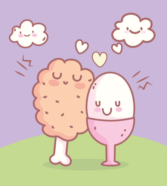 煮鸡蛋和烤鸡餐厅菜单上的食物可爱图片下载