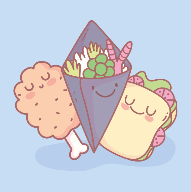 三明治temaki沙拉和鸡腿菜单餐厅卡通食物可爱图片下载