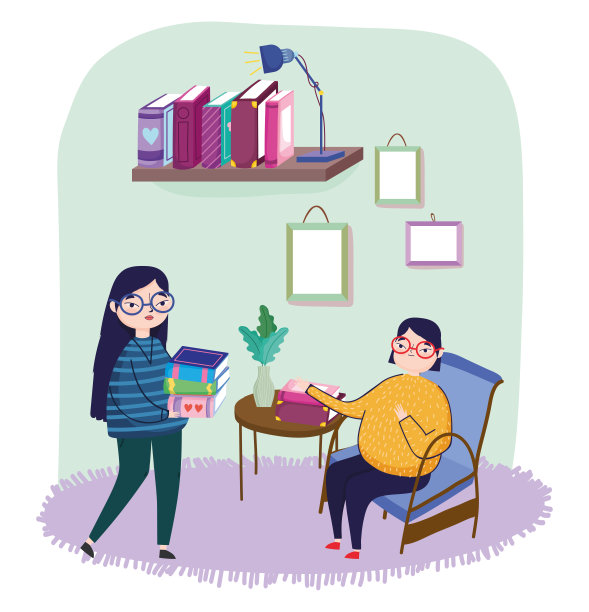 年轻女子看书和另一个坐在客厅书架上的椅子上的台灯，看书日图片下载