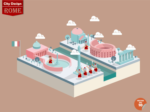 设计向量罗马意大利，罗马城市设计视角，罗马可爱设计图片下载