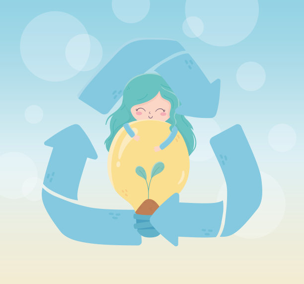 女孩灯泡植物循环环境生态图片下载