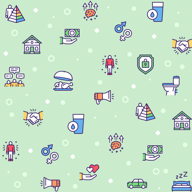 人类的层次需要线性的颜色图标集。马斯洛金字塔的概念。图片下载