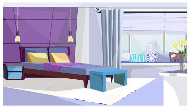 酒店房间的床是紫色的插图素材图片