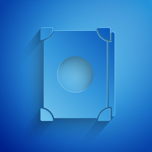 剪纸古老的魔法书与炼金术配方和神秘的咒语和结界图标孤立在蓝色的背景。纸艺术风格。矢量图图片下载