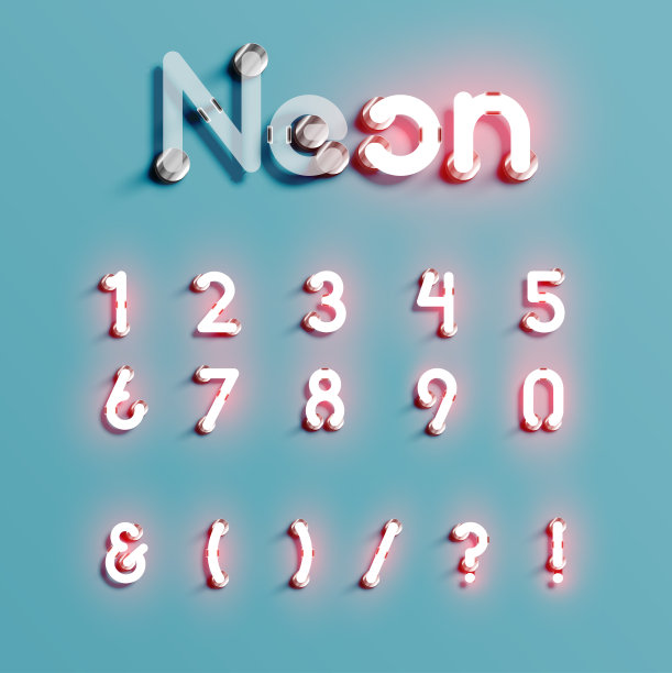 现实霓虹字符集，矢量插图图片下载