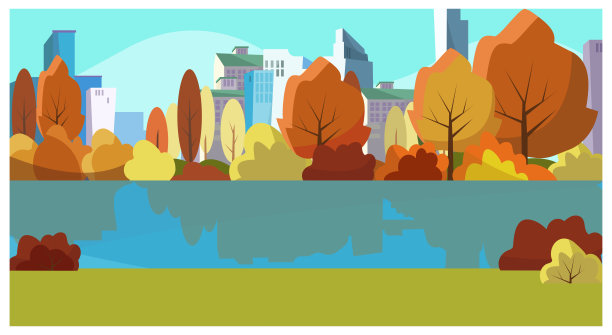 秋季城市公园插画图片下载