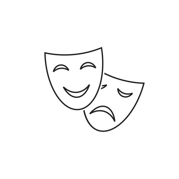 快乐与悲伤戏剧面具矢量线条图标图片下载