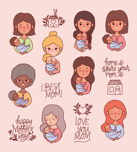 母亲和婴儿卡通矢量设计图片下载