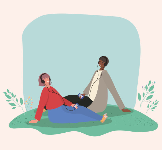 女孩和男孩与智能手机和离开矢量设计图片下载