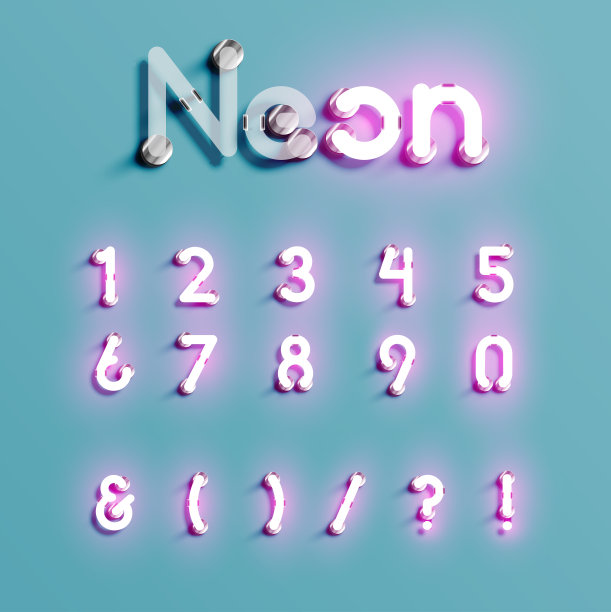 现实霓虹字符集，矢量插图图片下载