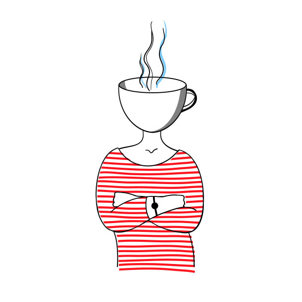 女孩用一杯热茶或咖啡代替她的头。图片下载