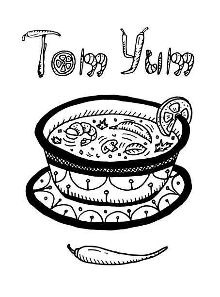 手绘美食汤汤冬阴功，泰式酸辣汤配料，新鲜制作图片下载