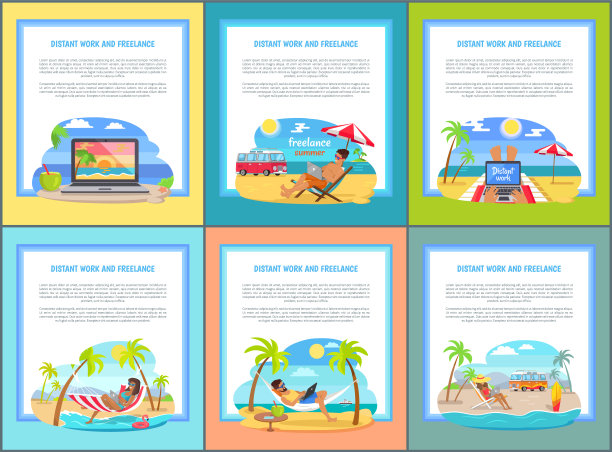 远距离工作和自由职业者设置网络海报的人图片下载