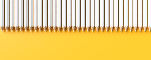 白色铅笔孤立在黄色背景与复制空间。具有教育或商业概念设计的创造性背景。3 d演示。图片下载