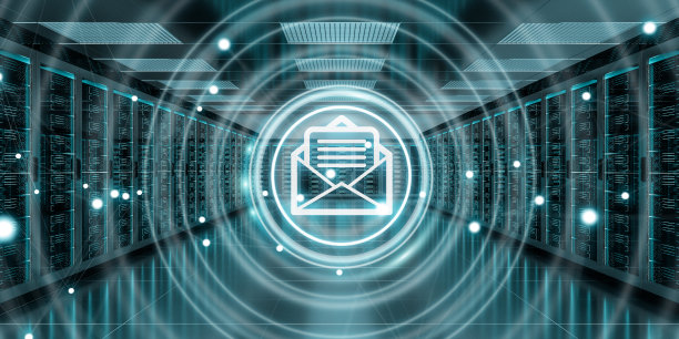 数字白色电子邮件交换在服务器室数据中心内部3D渲染图片下载