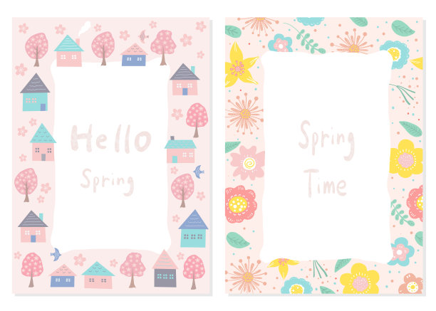 一套花架。樱花树，房子和花。图片下载