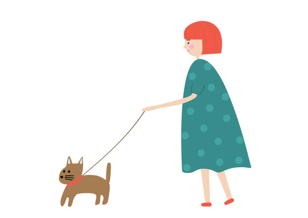 年轻女孩遛狗图片下载