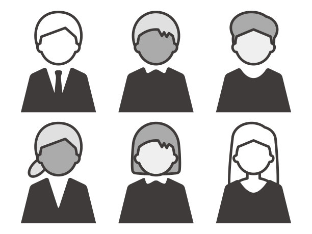 简单的男性和女性人物剪影图标设置单色图片下载