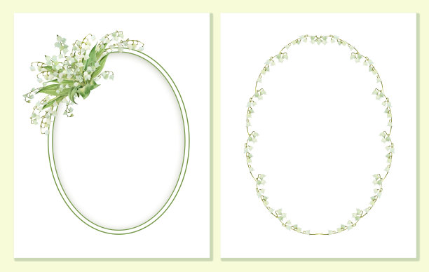 水彩花环，框架与白色百合的山谷图片下载
