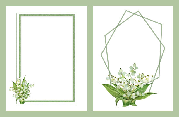 水彩花环，框架与白色百合的山谷图片下载