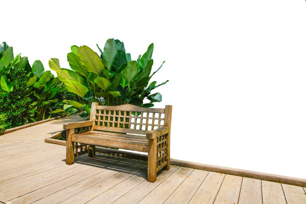 公园里的木椅包括白色背景上的剪影路径图片下载