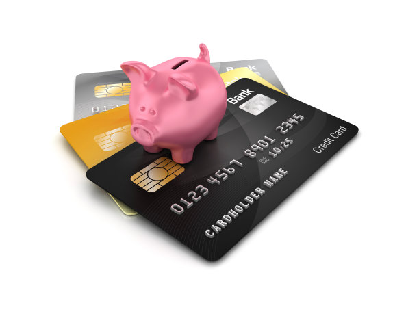 信用卡与小猪银行- 3D渲染图片下载
