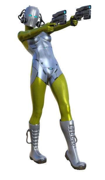机器人女战士，配备枪支，3d插图图片下载