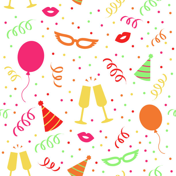 无缝模式的嘉年华，生日或周年聚会气球，香槟杯，飘带和更多图片下载