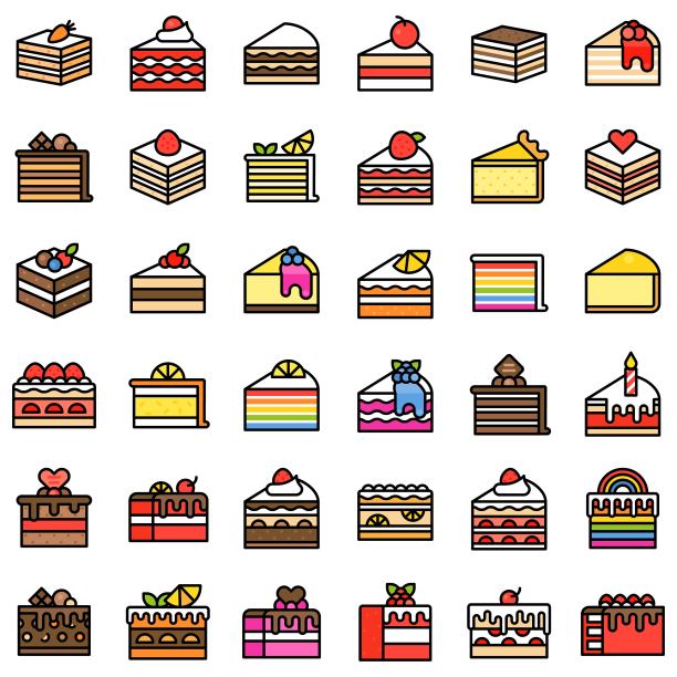 各种蛋糕矢量图标设置，填充样式图片下载