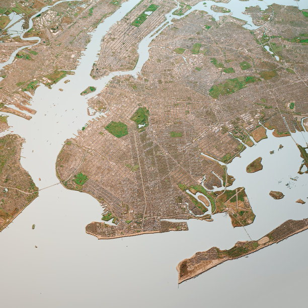 布鲁克林纽约3D渲染地图颜色顶视图2019年4月图片下载