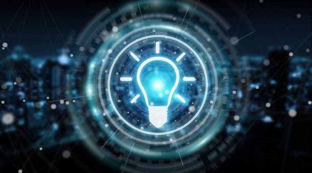 灯泡概念接口隔离在蓝色背景的3D渲染图片下载