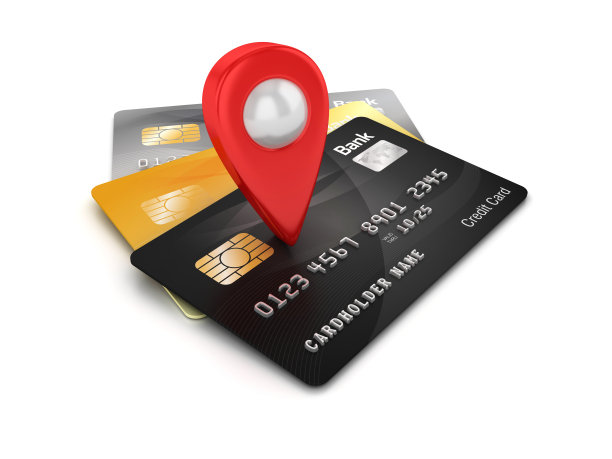 信用卡与GPS标记- 3D渲染图片下载